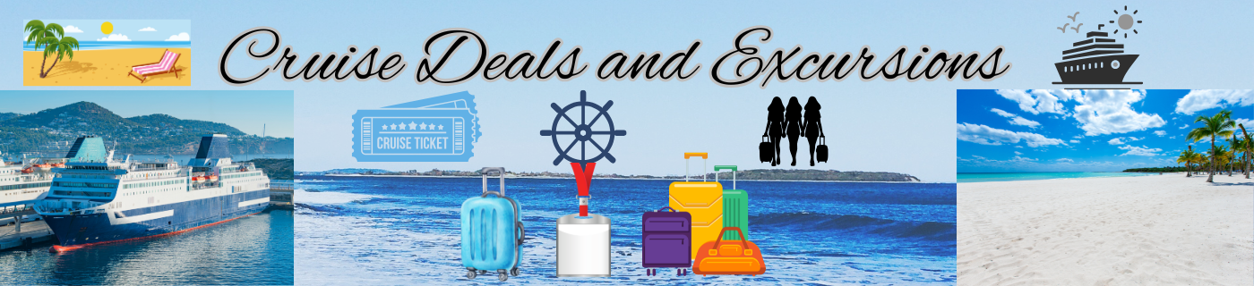 Cruise ship sailing with tropical excursion icons